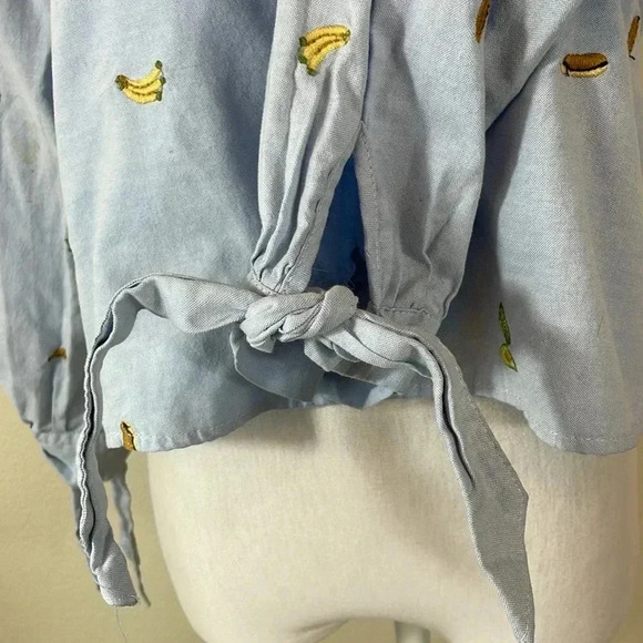 Rebellion again blue avocado/banana long sleeve cropped blouse size small - Picture 4 of 8